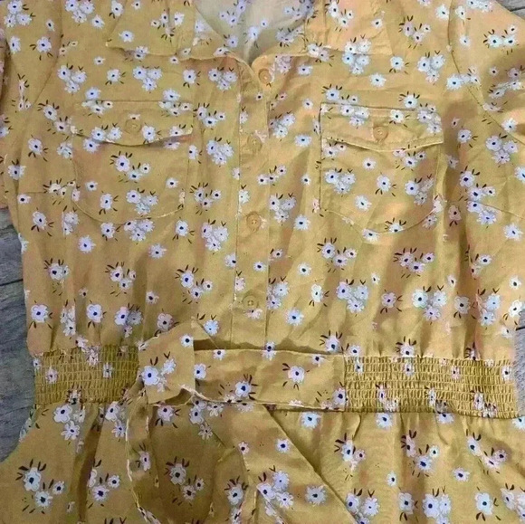 MILLENIUM Womens large spandex/polyester yellow flowered dress - Picture 9 of 10